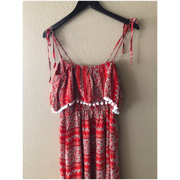 Rust pom pom flounce boho maxi dress - Picture 3 of 3